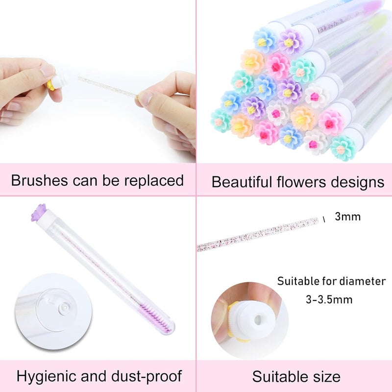 SenRocc 20 pcs Mascara Wands Tube Set Reusable Lash Spoolies Flower Tube Eyelash Brush Tubes Spoolies Lash Extension Brushes Applicators Makeup Tools (cherry blossom-MlX) - Image 2